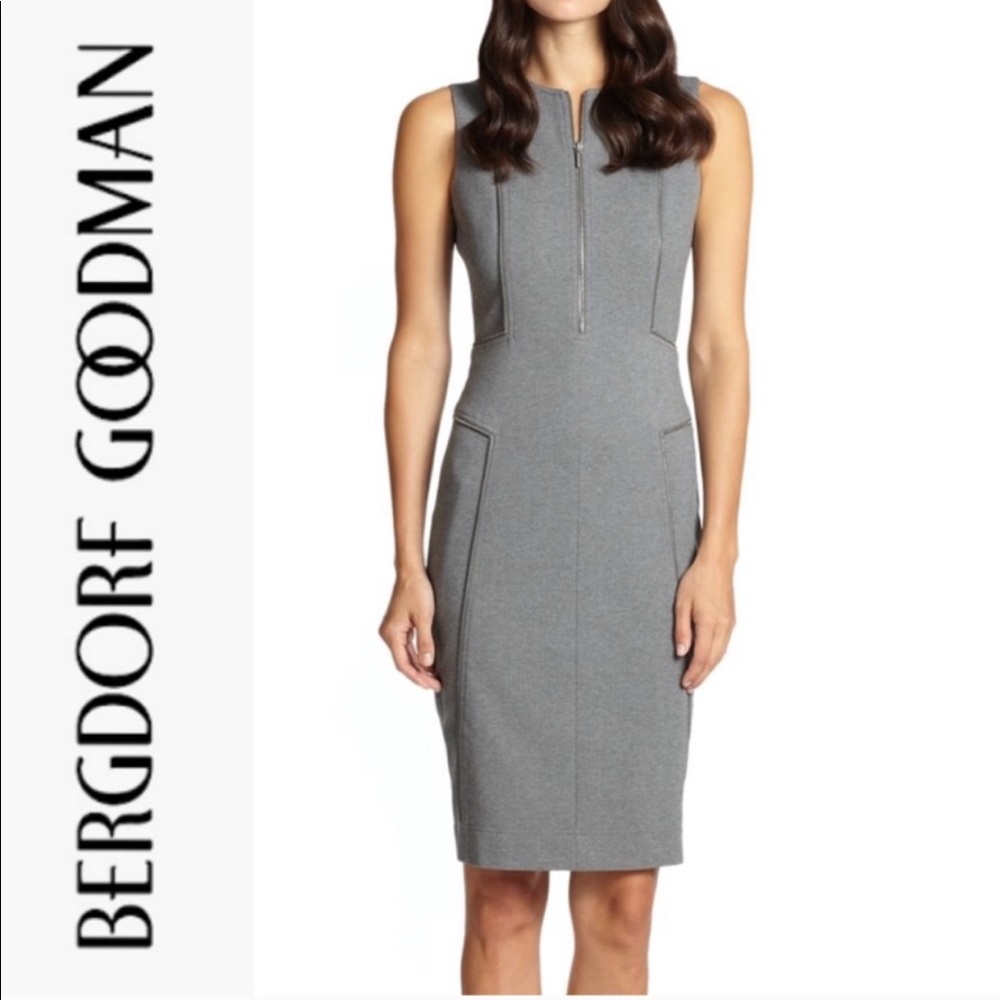 Gray Akris Punto Sheath Dress with zipper detail